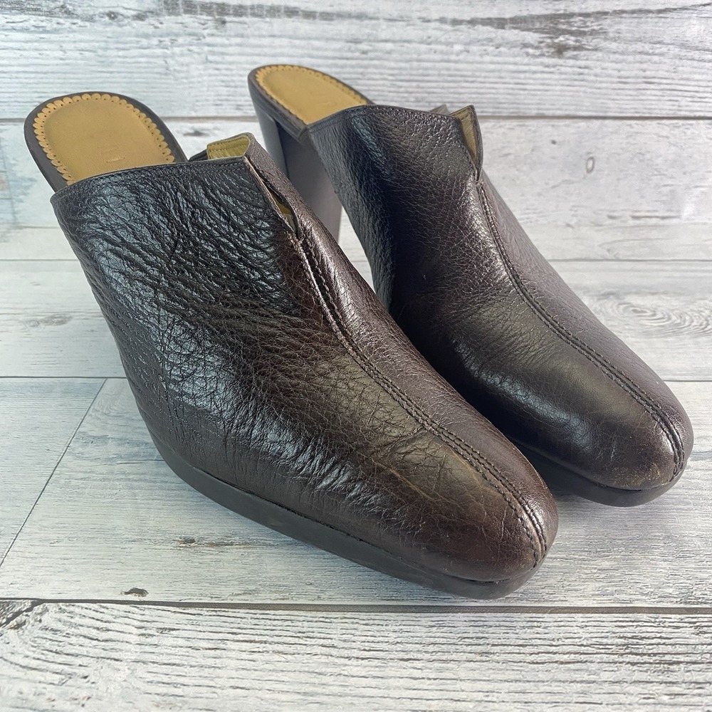Unisa Sultana Heels Womens 7.5 Brown Pebbled Leather Slip On Mule Clog Slides